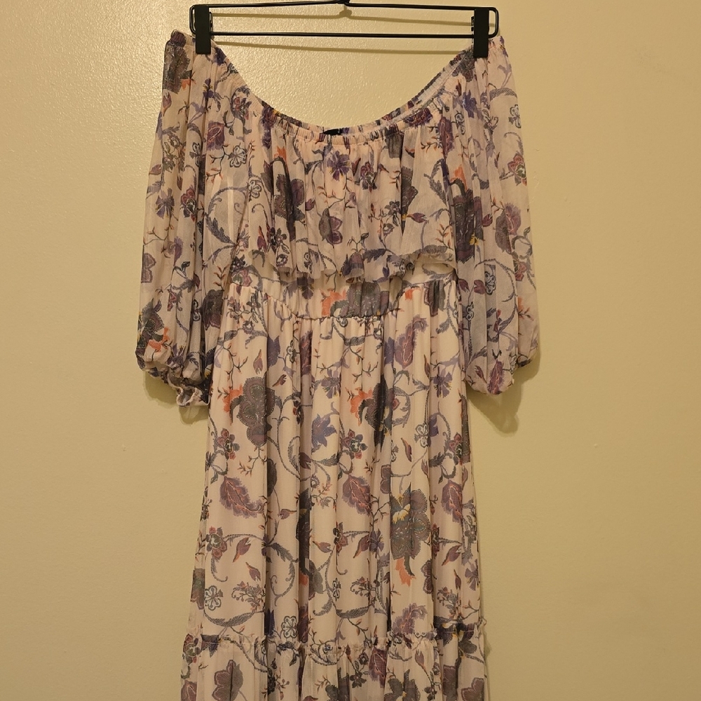Torrid Purple and Tan Smocked Off-Shoulder Sundress